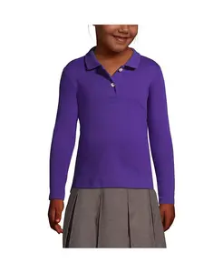 Рубашка-поло из интерлока с длинным рукавом для девочек в школьную форму Lands' End, фиолетовый
