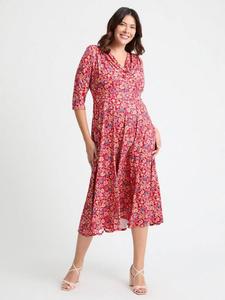 Флоральный джемпер-платье миди с воротником-хомут Scarlett & Jo, Red/Multi