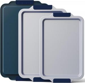 Набор керамических противней BRONYPRO с силиконовыми ручками, 3 предмета, темно-синий