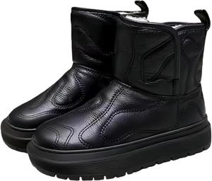 Стильные и удобные зимние ботинки для женщин, с эластичной посадкой, круглым носком, из натуральной кожи, повседневные, на щиколотку, с теплой подкладкой из меха, с необычной строчкой, зимние XU RI Happy Bird, Black