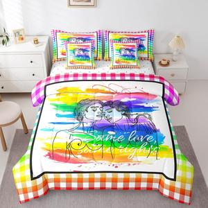 Erosebridal Комплект постельного белья Same Love Rainbow Buffalo Grid с водяным принтом, Colorful