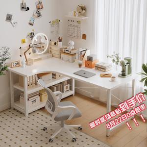 Компьютерный стол Zhenyanxuan L-образный угловой 140x80 см белый с полками [комплект со стулом] левый угол