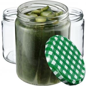 KADAX Банки для консервирования с крышками «Маки», банки для варенья, баночки для консервирования, 540 мл, зеленые в клетку, 48 шт. в упаковке
