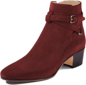 Женские элегантные ботильоны FSJ с круглым носком, удобные для ходьбы, средней высоты скубчатый каблук, с ремешком и пряжкой, платьевые туфли, размер 4-15 M US, Wine Red