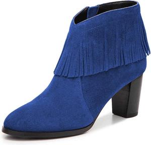 Женские стильные ботильоны YDN с массивным средним каблуком, кисточками, заостренным носком, бахромой, зимние сапоги, на молнии, для офиса и платьев, Blue