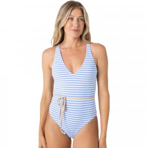 Женский слитный купальник Pacific Coast Highway с двусторонним поясом и глубоким вырезом ROXY, Blue/White Stripe
