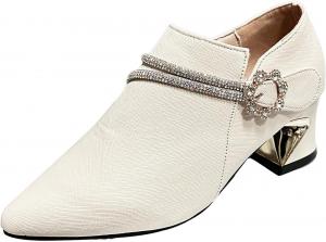 Женские ботильоны с заостренным носком и толстым каблуком, блестками и стразами, средний каблук, молния, бантик, большие повседневные туфли, размер 9 Generic, Beige