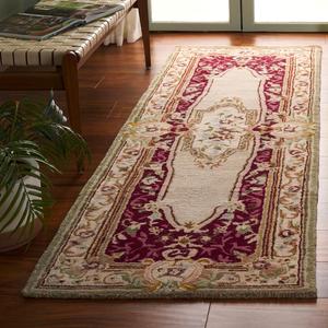 Ковер-дорожка SAFAVIEH, 77 x 244 см, Savonnerie Collection, красный и ivory, ручной работы из традиционной европейской шерсти, идеально для помещений с высокой проходимостью в гостиной, спальне (SAV114Q)