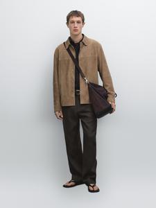 Замшевая кожаная рубашка Massimo Dutti, Mink