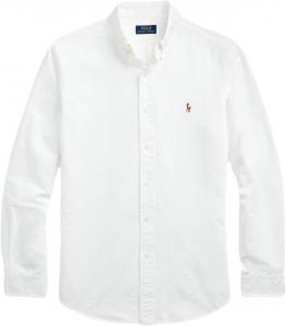 POLO RALPH LAUREN Мужская классическая клетчатая оксфордская рабочая рубашка с длинным рукавом, Basic White