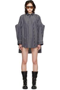 Sacai Мини-Платье-Рубашка из темно-синего поплина