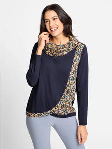 Рубашка с высоким воротом в темно-синем и охристом узоре WITT WEIDEN