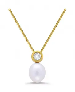 Ожерелье с круглыми кубическими цирконами в форме капли из пресноводного культивированного жемчуга Macy'S, gold