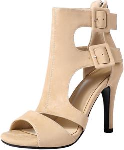 Женские летние ботильоны с открытым носком однотонного цвета, короткие с вырезами и застежкой-молнией XIEPP, Apricot