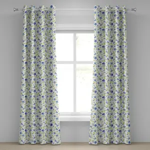 Шторы на люверсах ABAKUHAUS с зеленым цветочным узором, абстрактным рисунком роз, романтично вдохновленные Днем святого Валентина, декоративные двухпанельные шторы, 280 см x 245 см, цвет: синий, светло-зеленый, белый