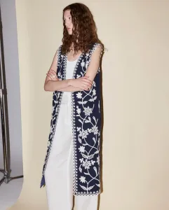 Длинный вышитый жилет Sfera, темно-синий