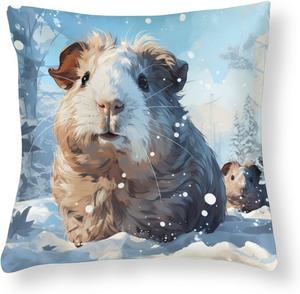 HighonHi Декоративная наволочка с принтом морская свинка в снежинках, зимний сатин, мультяшный дизайн Pattern-4