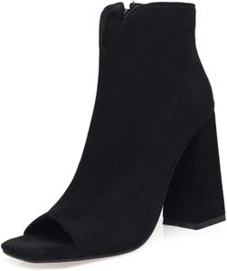 Женские элегантные ботильоны CoceMoce с открытым носком, на массивном высоком каблуке, замшевые, с молнией, для вечеринок, выпускных, свиданий и деловых мероприятий, Black