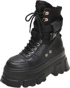 Женские ботильоны ZSpzx на шнуровке, готические, панк, платформы, кожаные, с заклепками, с круглым носком, массивные высокие каблуки, короткие ботиночки, стильные, для езды, водонепроницаемые, противоскользящие, для вечеринок, нарядные, для косплея, Black