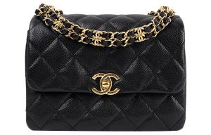 22K Осенне-зимняя женская черная сумка через плечо из личиновой кожи CHANEL