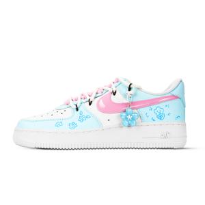Nike Кроссовки Air Force 1 Flower Painted Leaf Language с низким верхом, устойчивые к истиранию, унисекс, синие, розовые, белые