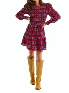 Платье-калейдоскоп со сборками в красном, синем и белом цветах ALLISON NEW YORK