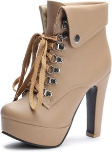 Женские модные ботильоны VULTRO на платформе с круглым носком, шнуровкой и массивным каблуком, Brown