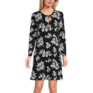 Женская ночная рубашка из хлопкового интерлока с длинными рукавами Lands End Lands' End, цвет Black Painted Flower