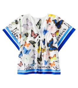 Пляжное платье из принтованного хлопка Dolce&Gabbana Kids, Farfalle Borod Blu