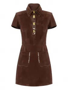 Мини-платье из замши с поворотной застежкой Elisabetta Franchi, коричневый