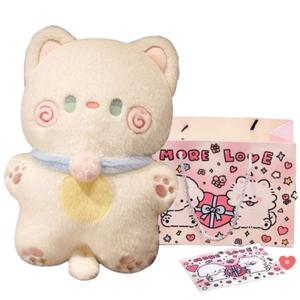 Плюшевая игрушка котенок с колокольчиком, плюшевая кукла, высота 40см Fat Fat Dragon, White[Bell Cat]+Happy Shopping Bag+Greeting Card