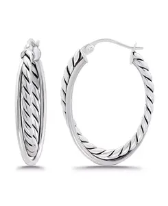 Овальные, окисленные, двухрядные, полированные, трубчатые серьги-кольца с застежкой-кнопкой Macy'S, silver