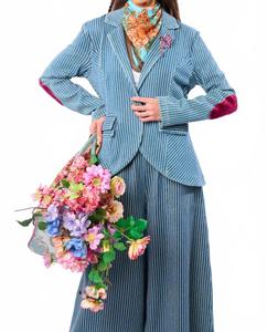 Алайя Полосатый Джинсовый Блейзер в синем цвете Aratta