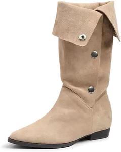 Женские сапоги Maiyang с закрытым носком миндалевидной формы, на среднюю голень, с удобным плоским каблуком, модные сапоги для широкой голени, размер 4-16 US, Tan