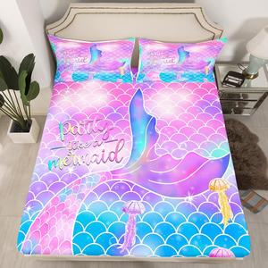 Erosebridal Комплект постельного белья Girls Mermaid с мерцающей радужной расцветкой в морском стиле из качественного материала, Multi 22