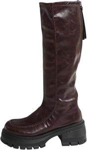 Женские ботинки до колена с платформой, массивным каблуком, круглым носком, боковой молнией, модные длинные высокие носки, панк, готический стиль, осенне-зимние Generic, Brown