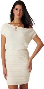 GUESS Женское бесшовное платье Natalia с бисером и кружевом, Dove White