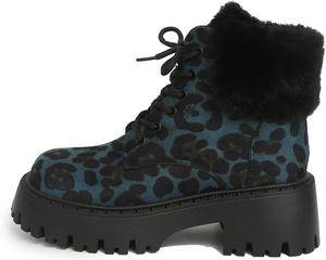 Generic Женские ботинки с леопардовым принтом и ботинки с принтом гепарда: платформенные боевые ботинки с искусственным мехом, массивной подошвой
