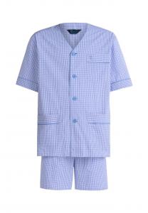Короткая пижама. Хлопковый поплин с пуговицами спереди в клетку. El Búho Nocturno, голубой