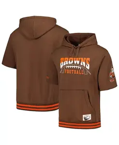 Мужская коричневая толстовка с капюшоном Cleveland Browns Pre-Game с короткими рукавами Mitchell & Ness