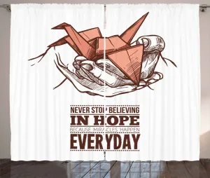 Штора в деревенском стиле Надежда от ABAKUHAUS, эскиз Руки и журавль, для спальни, присборенная, с петлями и крючками, 280 x 175 см, цвет: бледно-оранжевый, коричневый, белый Abakuhaus