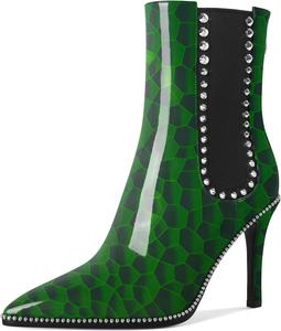 Женские ботильоны SAMMITOP с заостренным носком, на шпильке, челси, модные серебристые с заклепками, короткие туфли с задней молнией, каблук 10 см