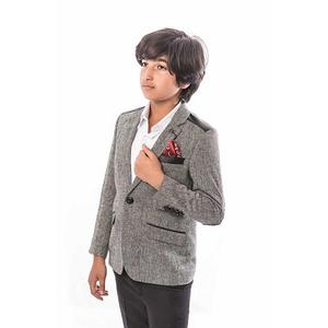 Детский приталенный пиджак из твида и искусственной кожи Elie Balleh, Grey