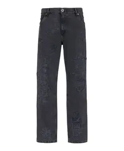 Прямые, потертые, отремонтированные джинсы Balmain, черный