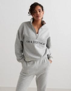 Aim'n – Свитшот в стиле колледжа в серых тонах с короткой молнией