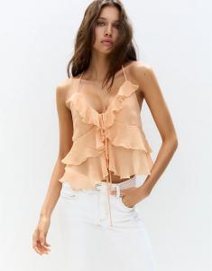 Топ Pull&Bear с оборками и бантом в мандариновом цвете