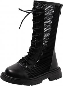 Детские боевые ботинки с шнуровкой, сапоги до середины голени, модные с массивным каблуком, платформой, в военном стиле, ботильоны для езды Generic, Black