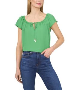 Топ CeCe Center Front Tie Round Neckline Flutter Sleeve Top, Medium Green