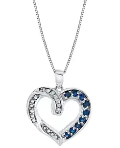 Подвеска в форме сердца с сапфиром (3/4 карата) на цепочке из стерлингового серебра Macy'S, silver