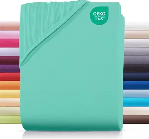 Простыня на резинке джерси 200х200 см из 100% хлопка, однотонная мятного цвета Carpe Sonno